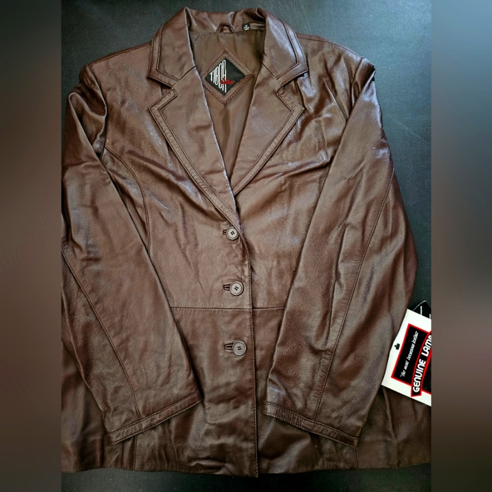 NWT - Lamb Leather Tibor Brown Buttery Soft Blazer Jacket - Size 1X